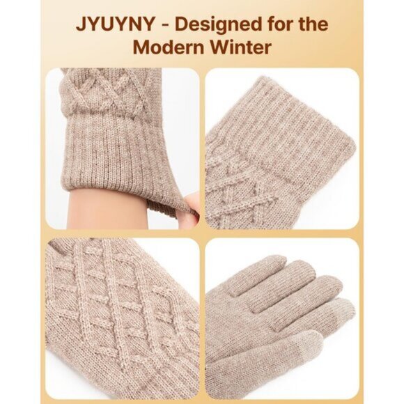 🆕Women Beige Winter Warm Touchscreen Texting Knit Thermal Wool Lining Gloves - Picture 8 of 8